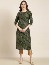 Women Straight Green Bandhani Kurta-GW-703-Green
